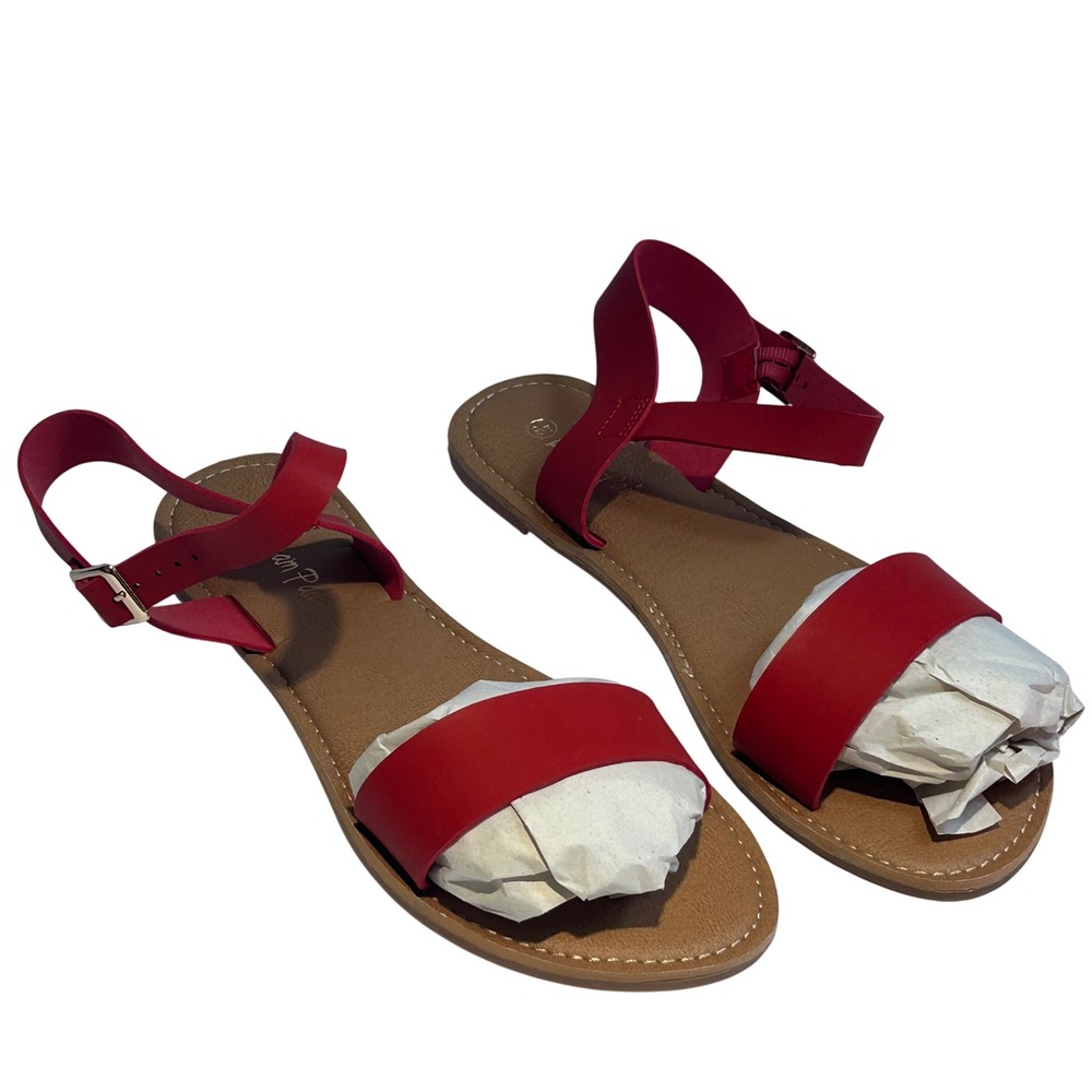 Dream Pairs Hoboo Red Flat Ankle Strap Sandals Womens 8.5 NEW